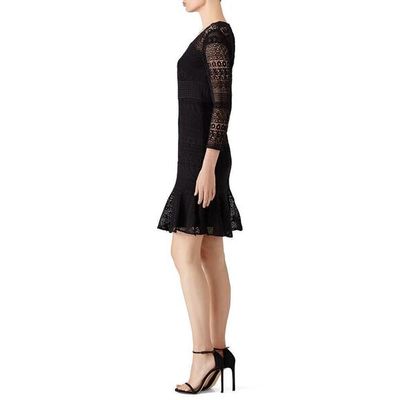 Shoshanna Aviva Dress Sheer Lace 3/4 Sleeve Flounce Hem Mini Cocktail Black 8 - Picture 3 of 10